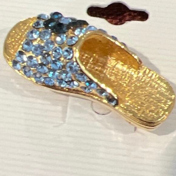 NWT Angie Designer Collection Blue Rhinestone Jeweled Slipper Sandal Brooch Pin - Picture 3 of 8